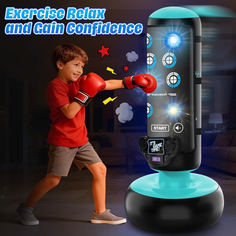 JUOIFIP Punching Bag for Kids, 66 Inch Inflatable Boxing Bag with Boxing Gloves, Kid Boxing Set with Scoring, Light, Music, Stand Kids Punching Bag Toy for Age 4-12, for Practicing Karate, Taekwondo, MMA - Image 3